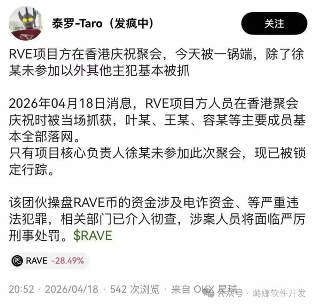 妖币 RAVE 盘面崩掉了！深挖背后控盘团队，币圈收割剧本从未改变